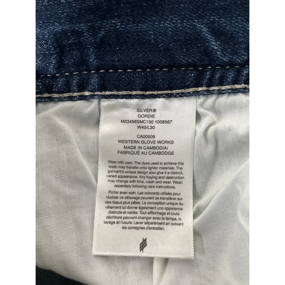 Silver‎ Jeans Co Mens 40x29 Blue Gordie Straight Stretch Y2K Distressed Western